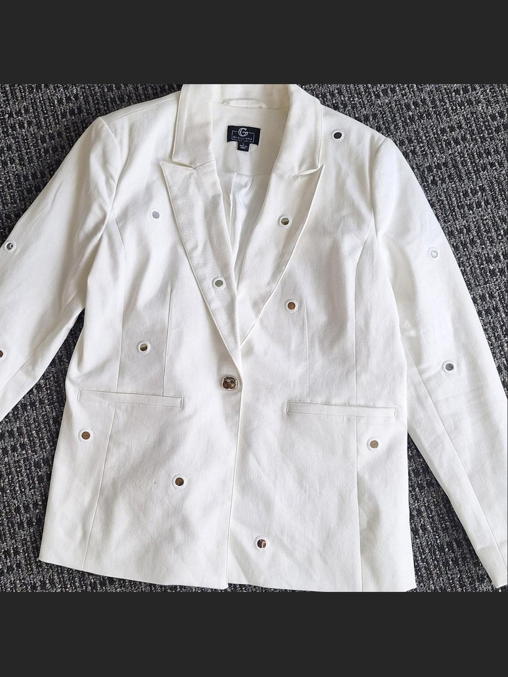 NEW, G by Giulaina Women's White Eyelet-Accent Blazer